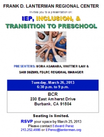 IEP Inclusion and Transition to Preschool flyer