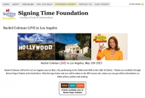 screenshot of the Singing Time Foundation Rachel Coleman LA Event Web site page
